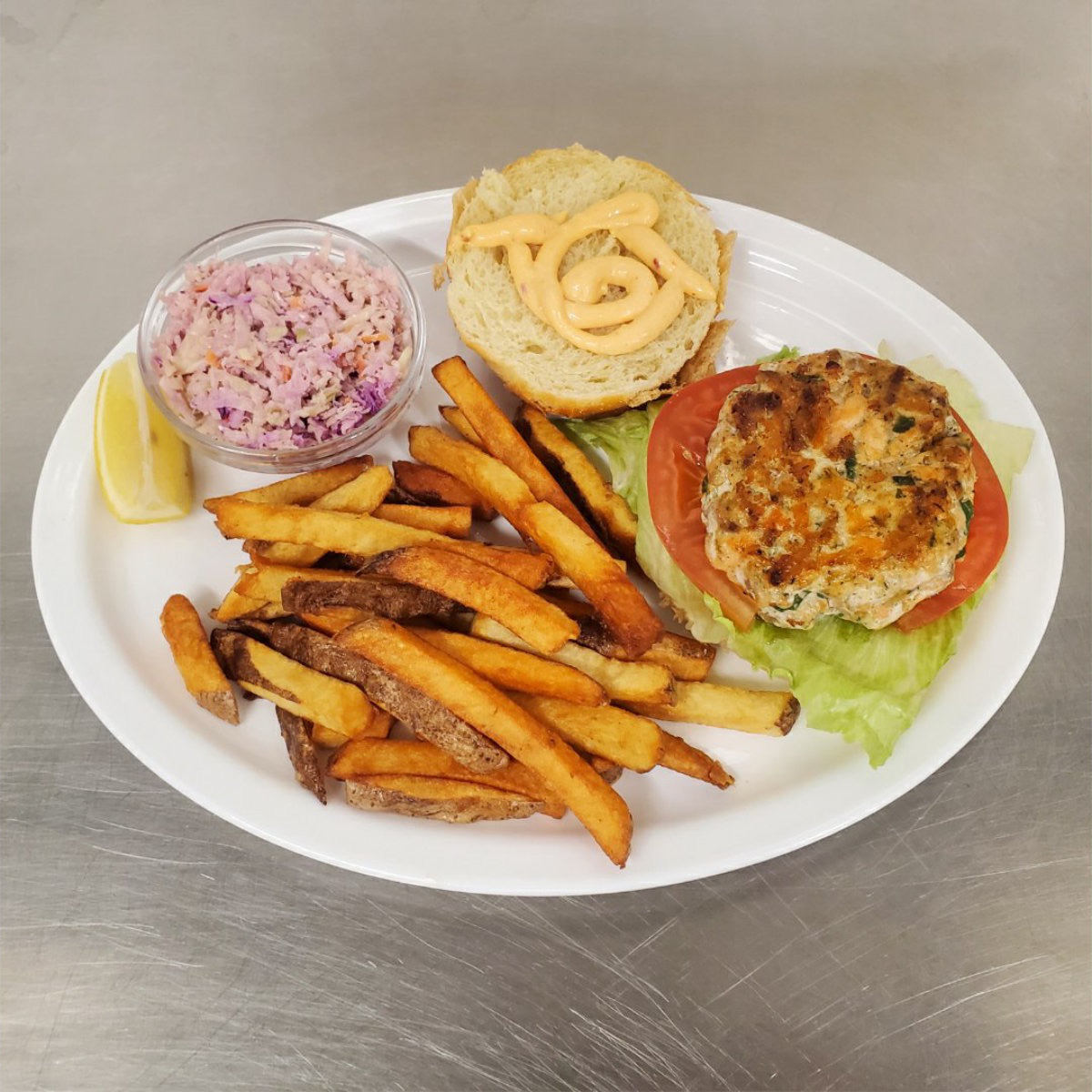 Out of the Blue // Seafood Market // Bayfield, Ontario // Spinach Salmon Burgers
